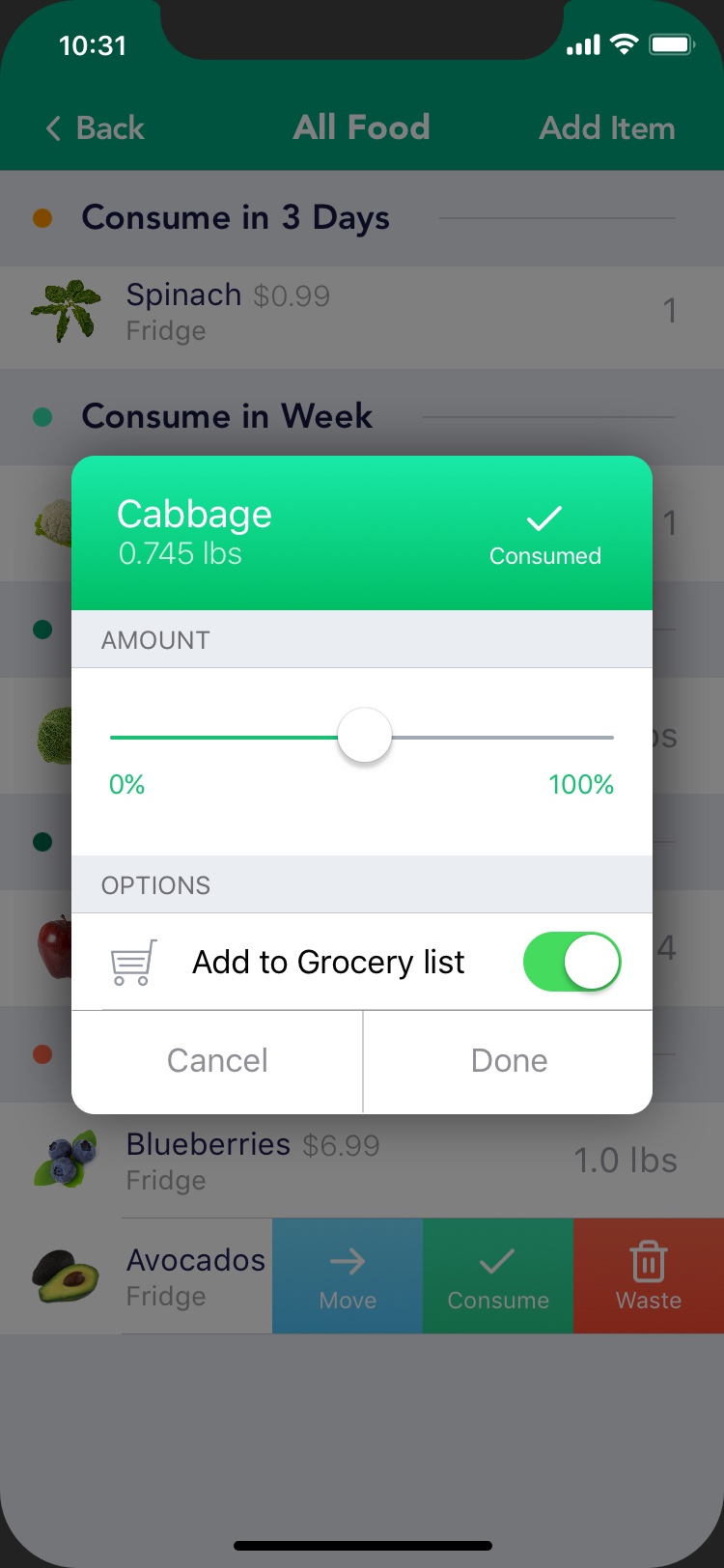 Consumed Items Screenshot