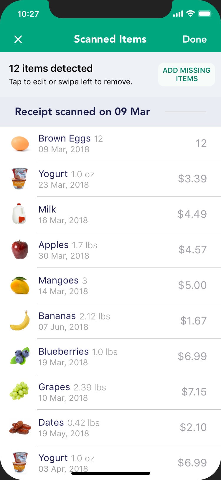 Scanned Items Screenshot
