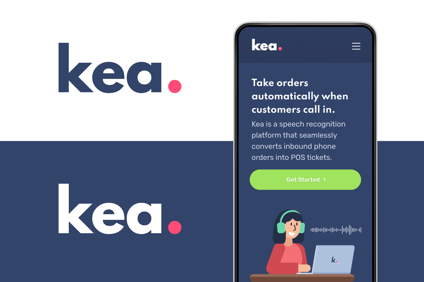 Kea logo and Phone with kea website