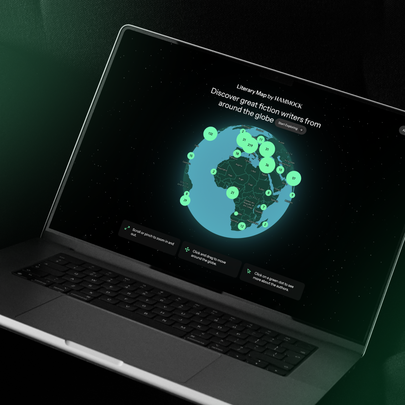 The literary map on a laptop