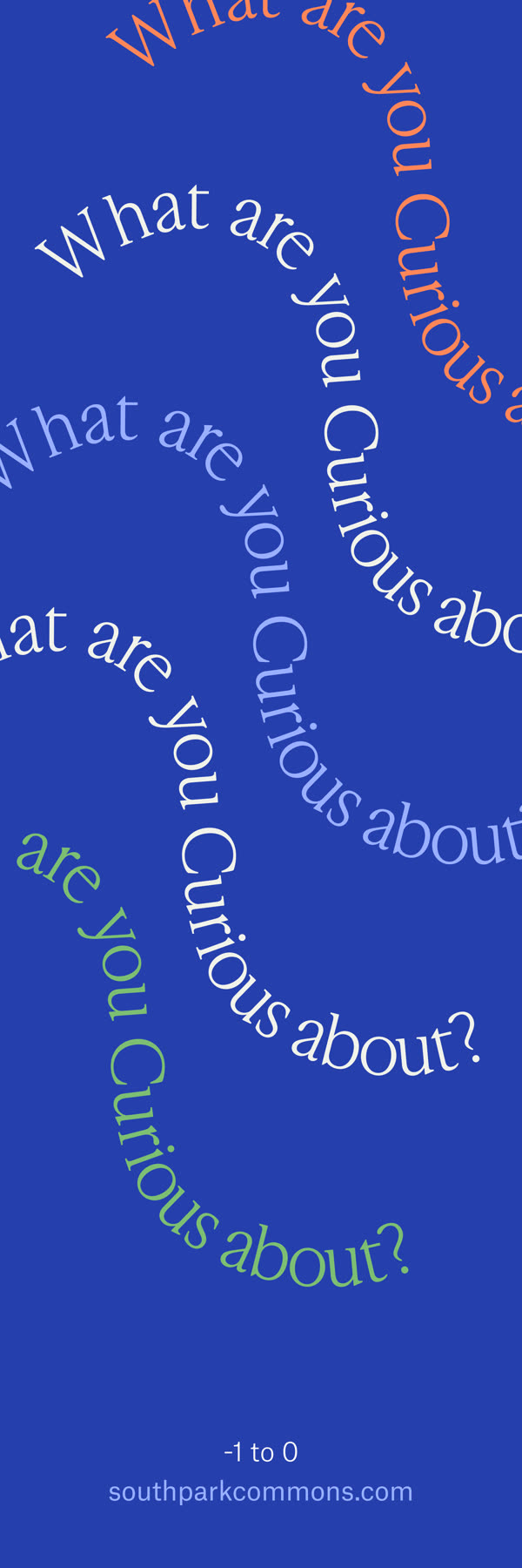 Bookmark one, back: a figure standing on a ridge against a black sky, above “What are you curious about?”