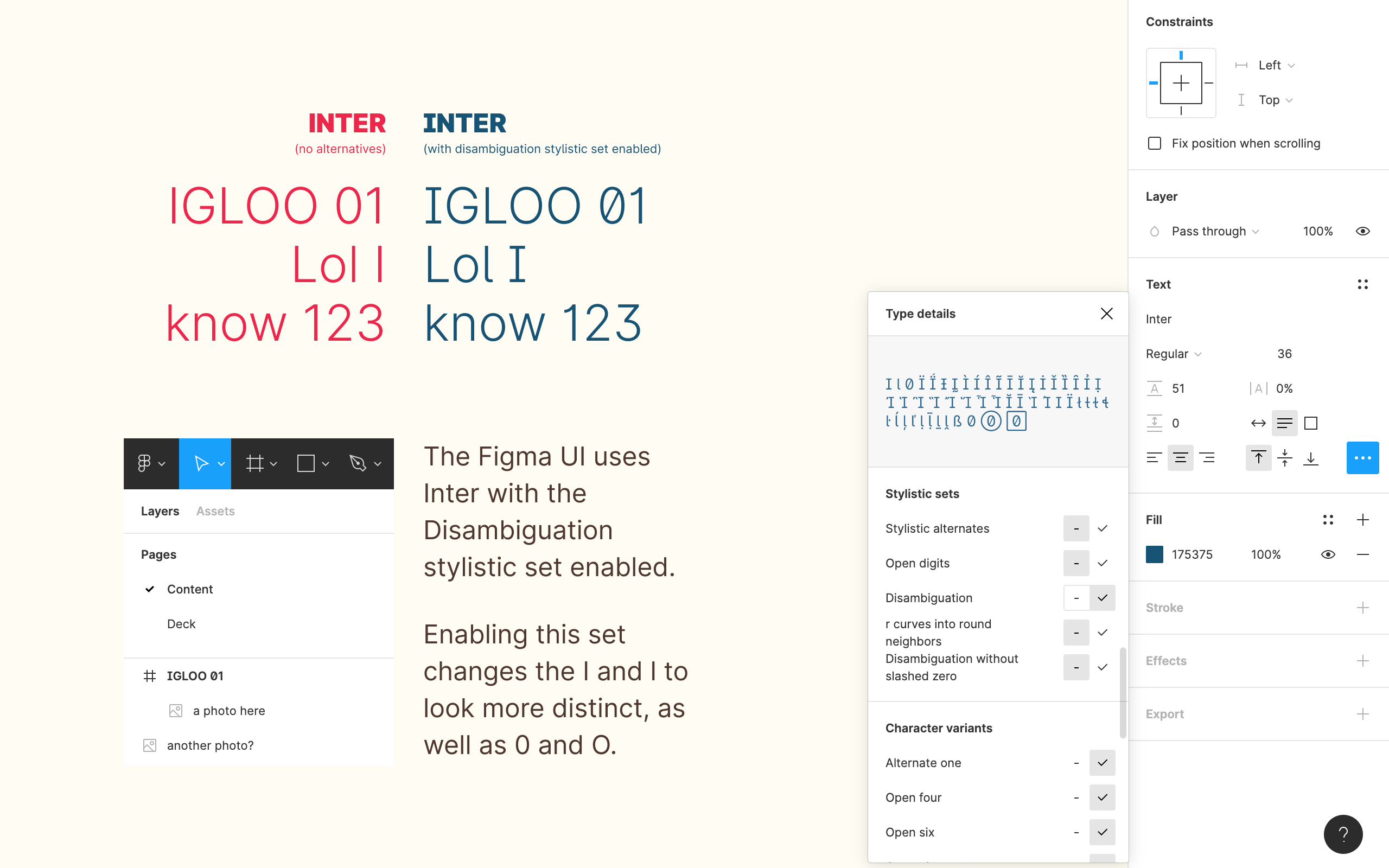 Figma UI showing advanced font options