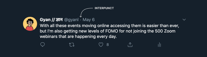 Screenshot of a tweet pointing out interpunct usage.